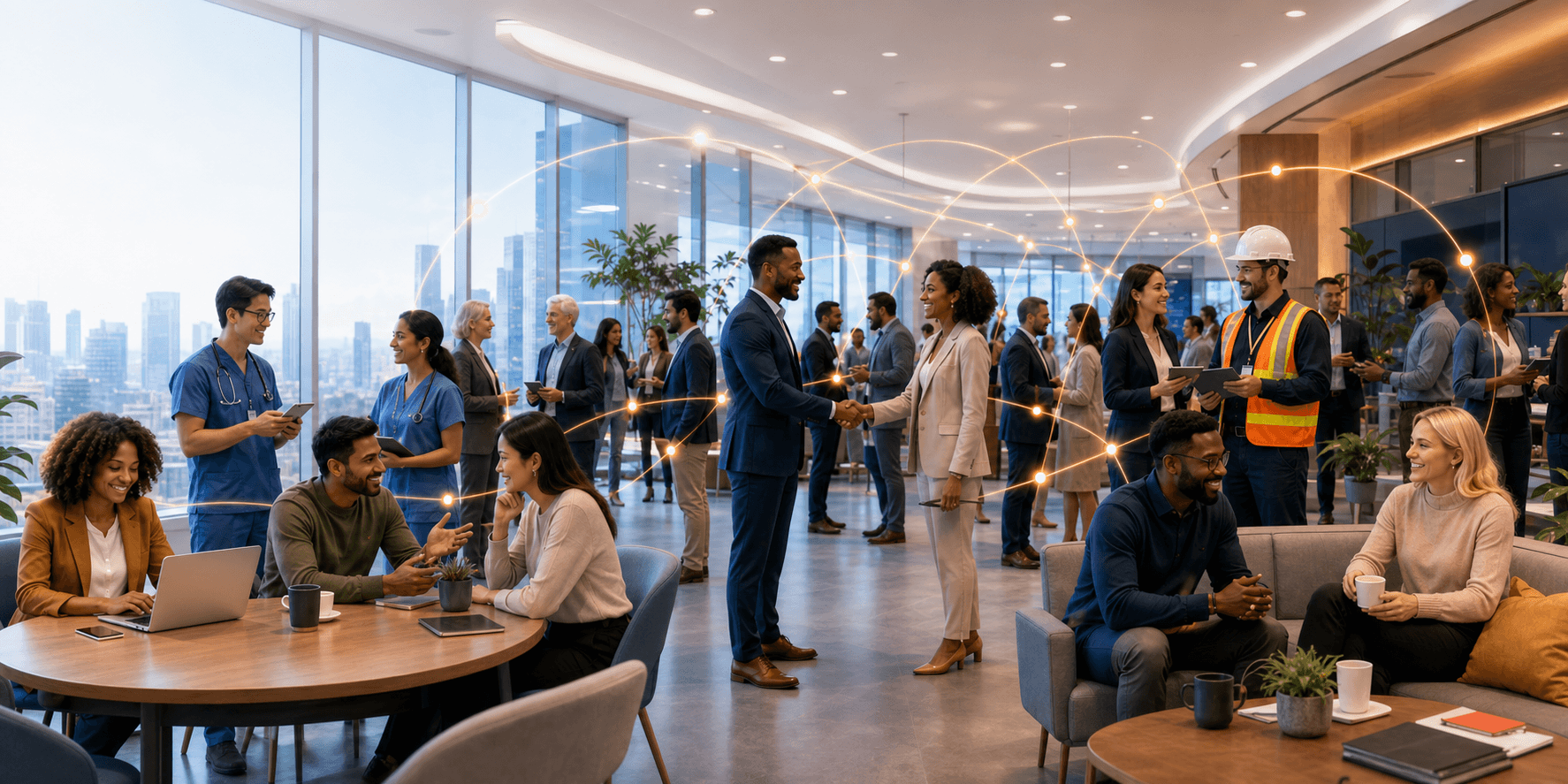 Healthcare, skilled-trades, and corporate professionals building trusted relationships in an inclusive professional community